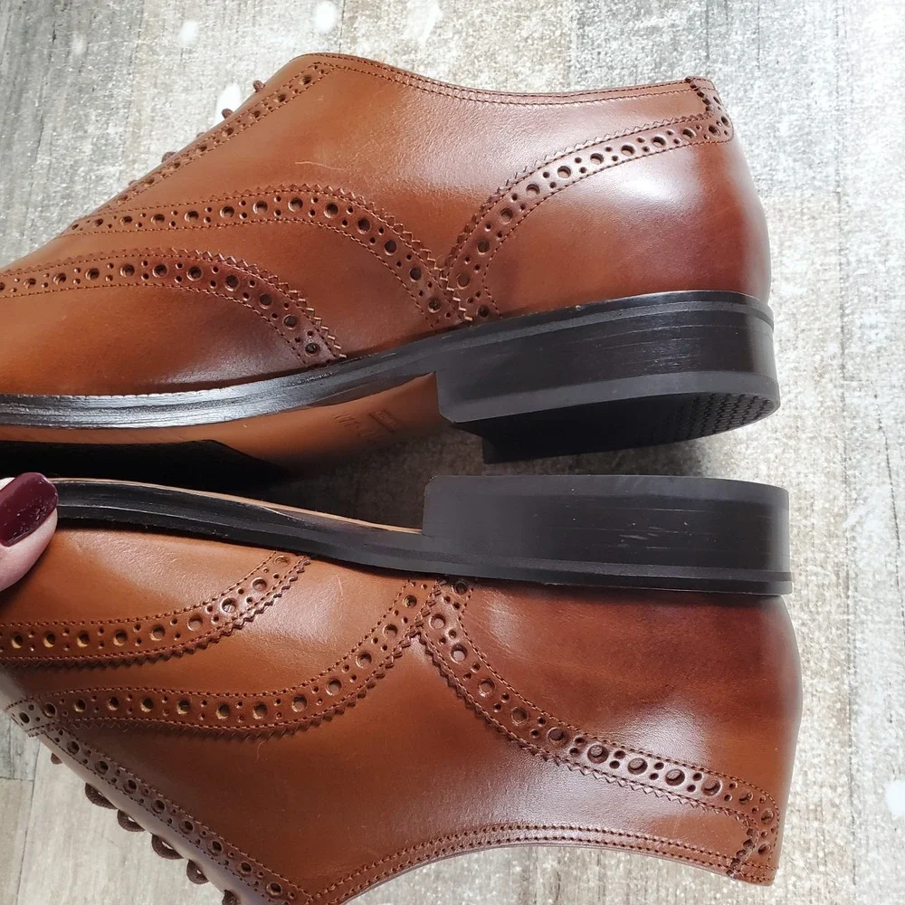 Cole Haan Wingtip Brogue Oxford Shoes Sz 9.5 Brown‎ Lace Up Low Top Almond Toe